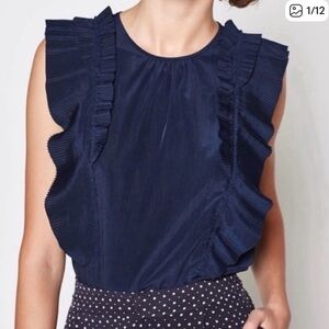 Joie Blue Ruffled Sleeveless Blouse